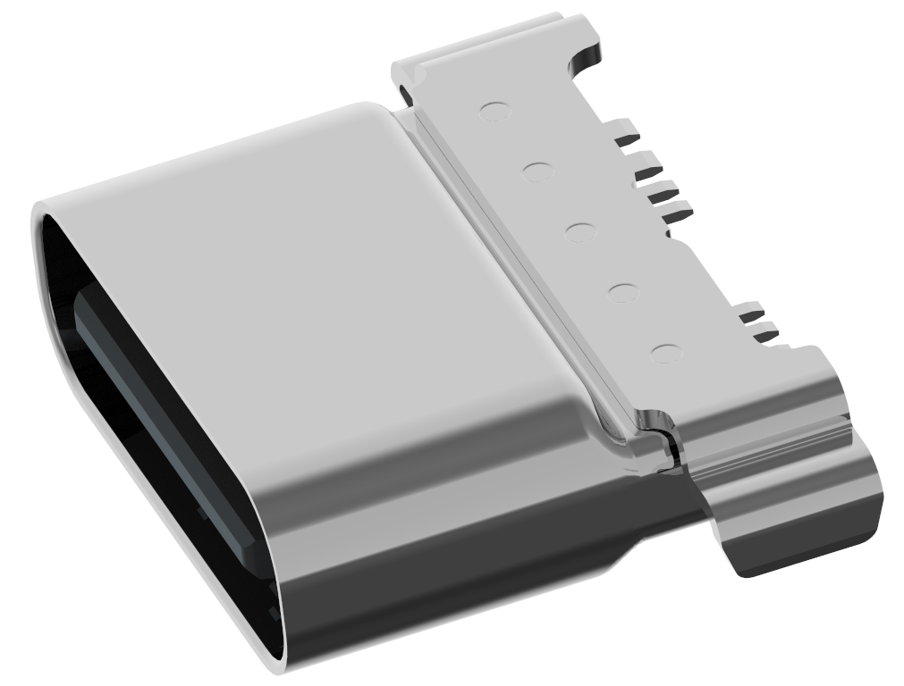 XB-ATCF-08-001 TYPE C 8P 母座防水拉伸壳带两脚护套L=7.6MM,SMT不外露,充电版